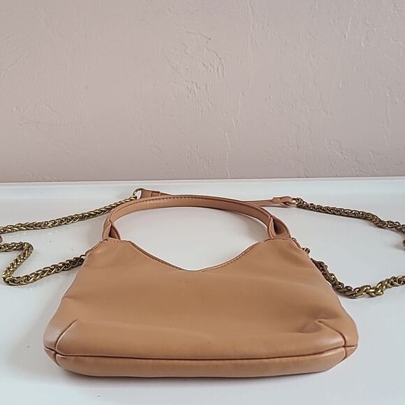 Anthropologie Small Shoulder Bag Chain Crossbody Shoulder Strap Gold Camel Tan - Picture 14 of 16